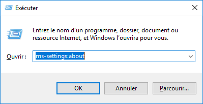 Exécuter ms-settings:about
